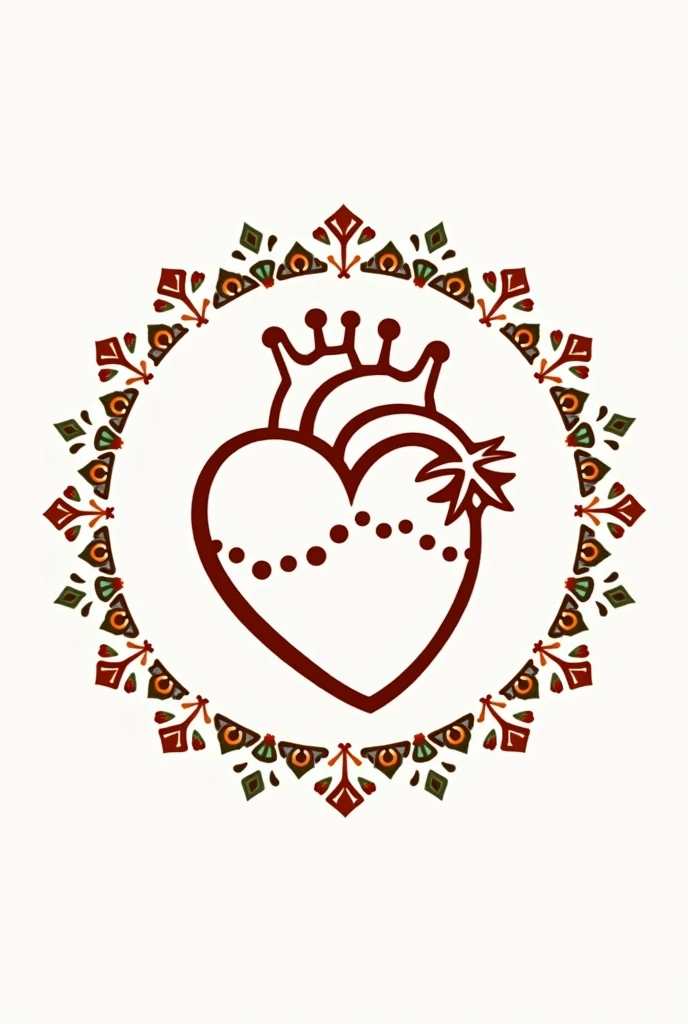 Minimalist logo inspired by Mexican cuisine with the typical textile embroidery pattern and a human heart