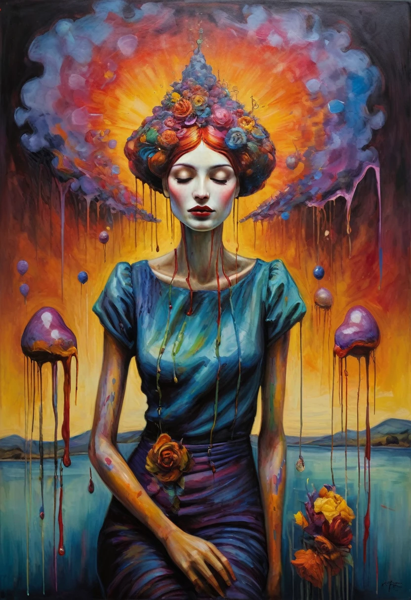 (Artistic Masterpiece of Romantic Life) ( (Themed Art of Life) ( (Conceptual Art) (NFT Exclusive) (Fauvism Work) ()”) Where visual poetry transcends traditional boundaries and embraces the dynamic interplay between creativity and technology Takes),dripping paint,darkart,style, in the style of esao andrews