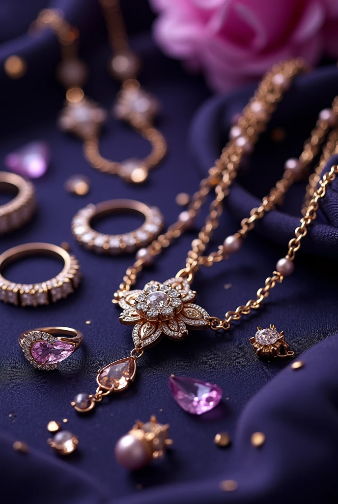 Logo image for a women's jewelry business, with accessories and no people in purple colors, dark blue