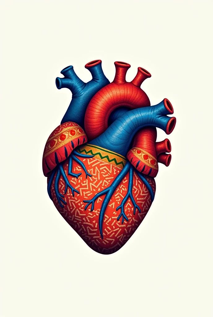 Minimalist logo inspired by Mexican cuisine with the typical textile embroidery pattern and a human heart