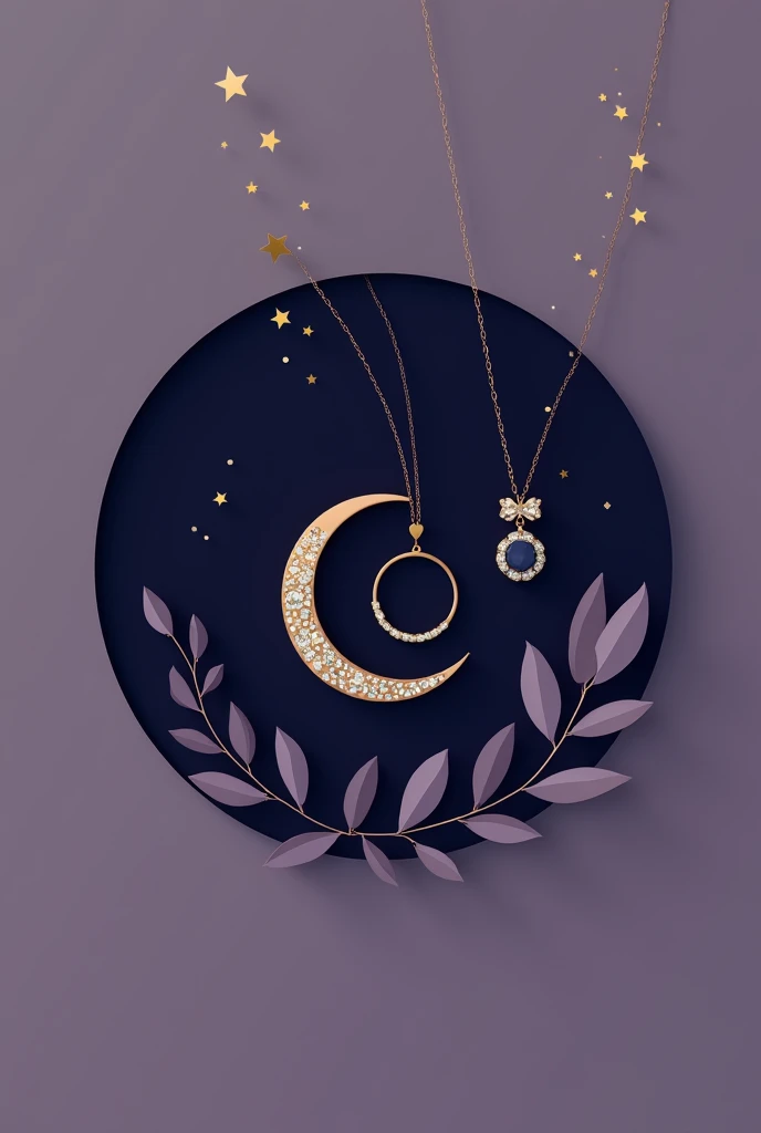 Logo image for a women's jewelry business, with accessories and no people in purple colors, dark blue. Simple and flat image