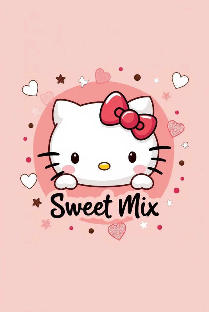 Hello Kitty brand logo with strawberry and chocolate dots,com o nome sweet mix,and with cute decoration,Simpler,UNIQUE