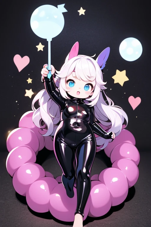 Stickers，Little:1.4，cute，Big eyes, Latex catsuit and whip