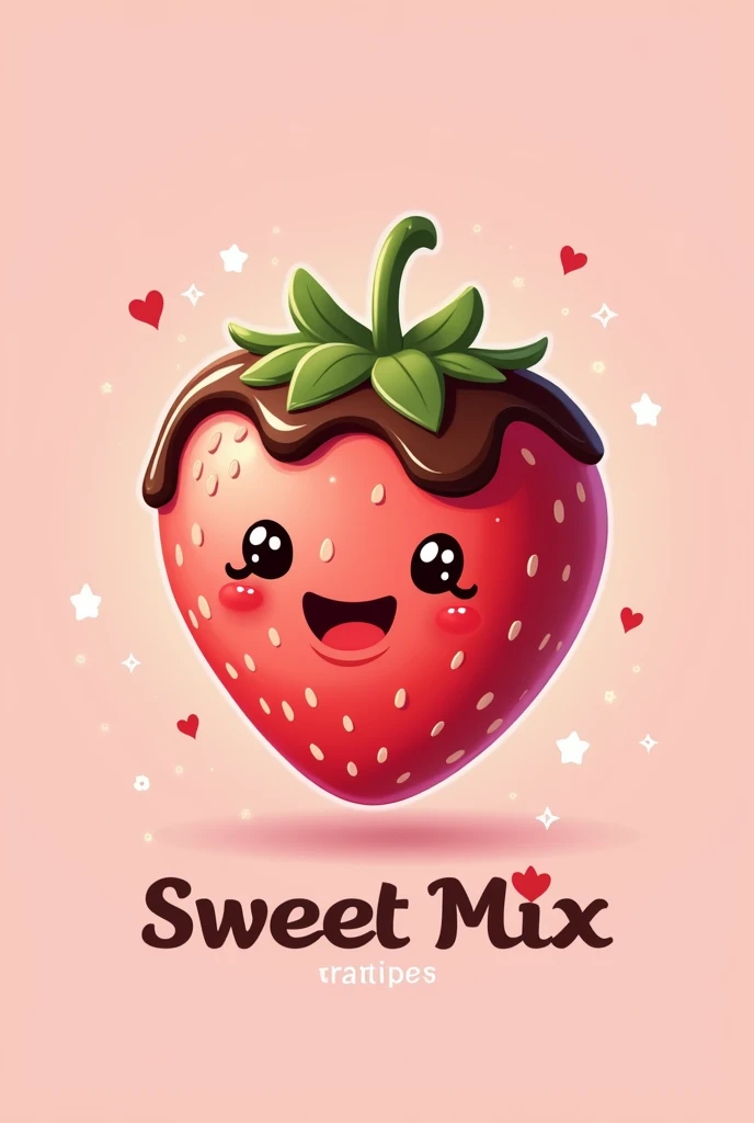 Super cute and simple strawberry and chocolate brand logo with the name Sweet Mix