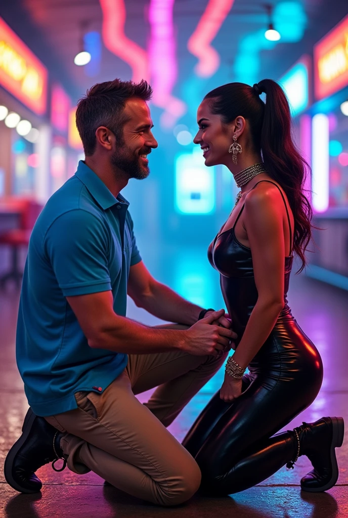 Ryan Reynolds as FreeGuy worshiping a dominatrix
