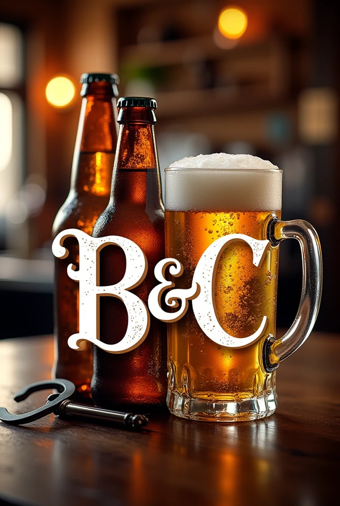 Beverage distributor B&C logo to add beer bottles , Beer mug and bottle opener 

