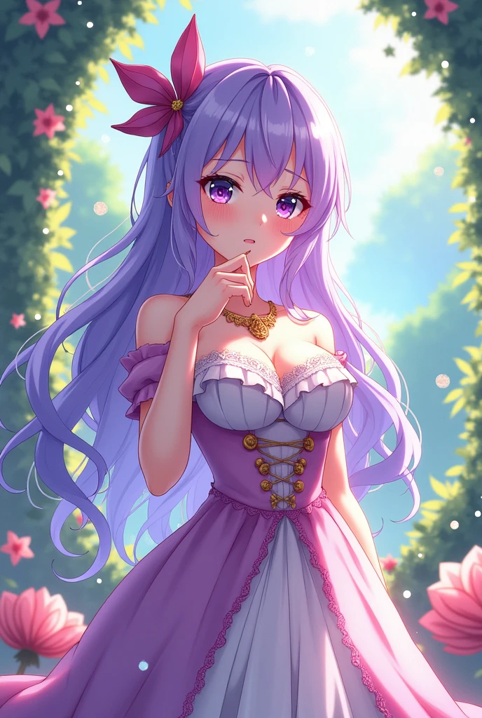 anime style, emilia from rezero, re:zero,large breasts,standing,blush,embarrassed
