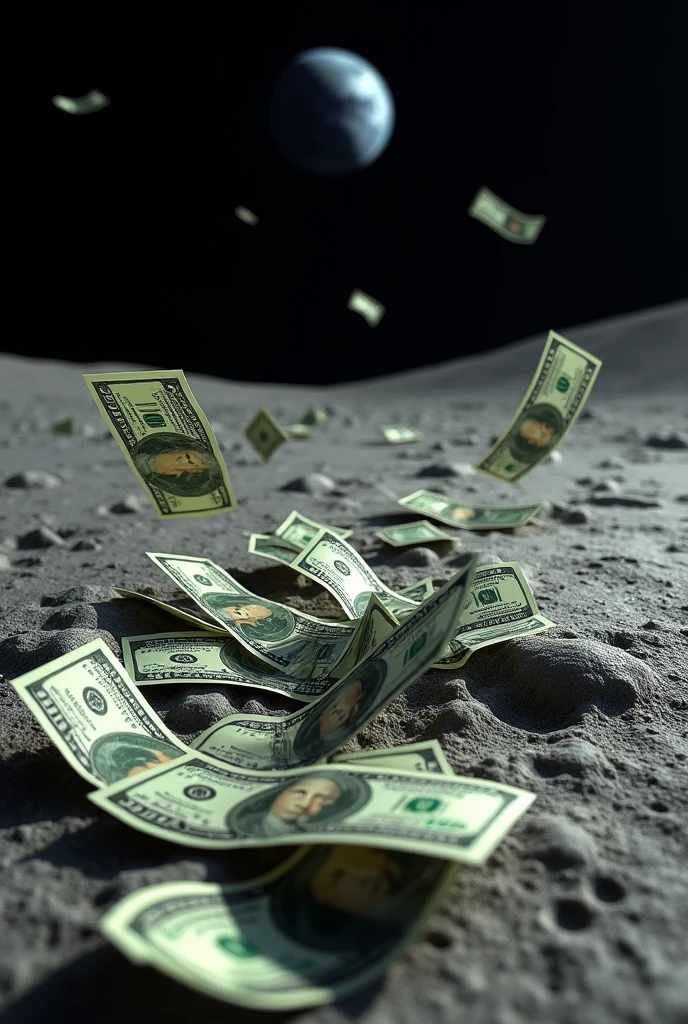 100 dollar bills on the moon