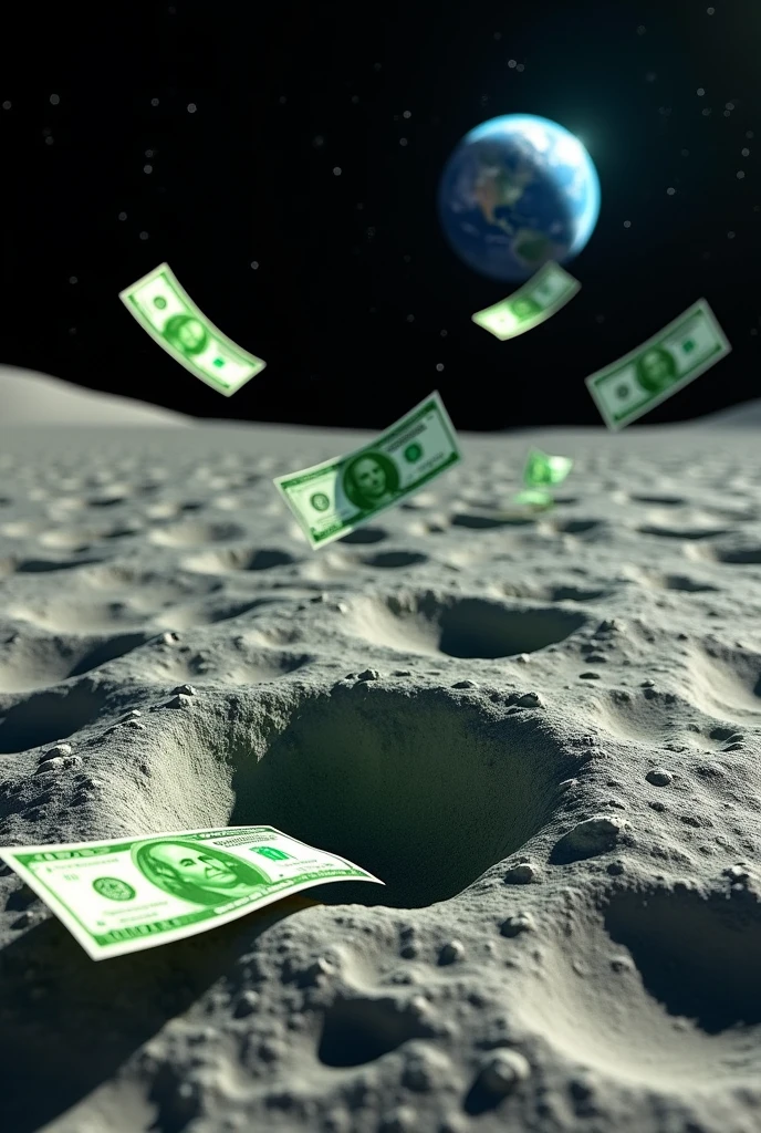 100 dollar bills on the moon