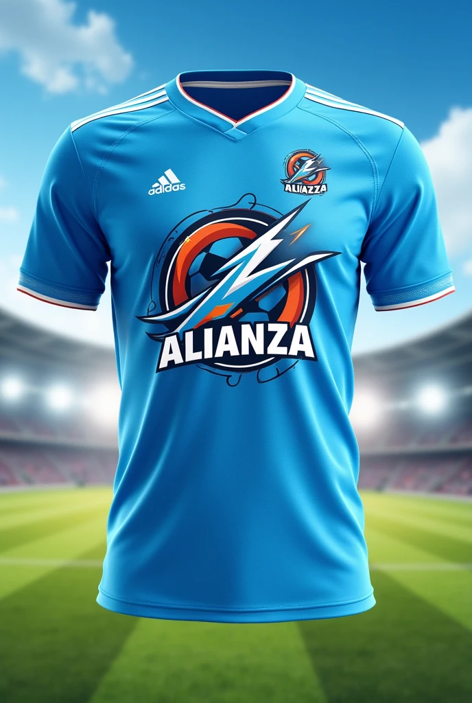 Logo and uniform for the Alianza youth soccer team, sky blue color