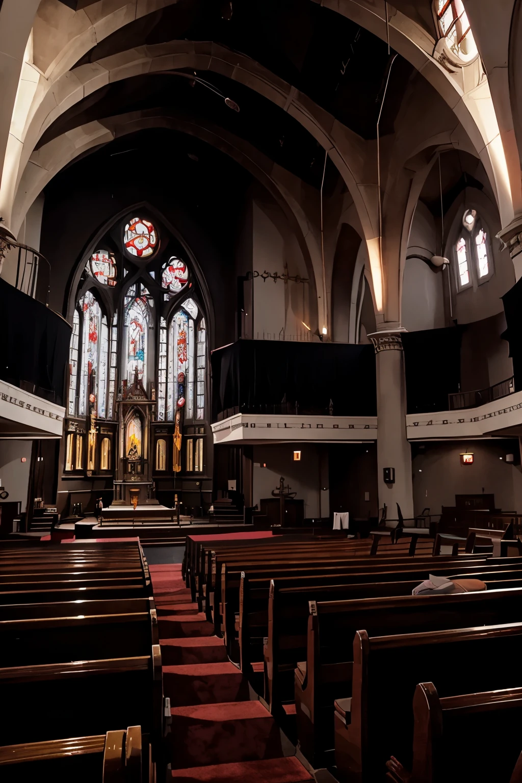 Very large church with a hellish and heavenly style, with anime drawing style and without a single person, Hazbin Hotel style