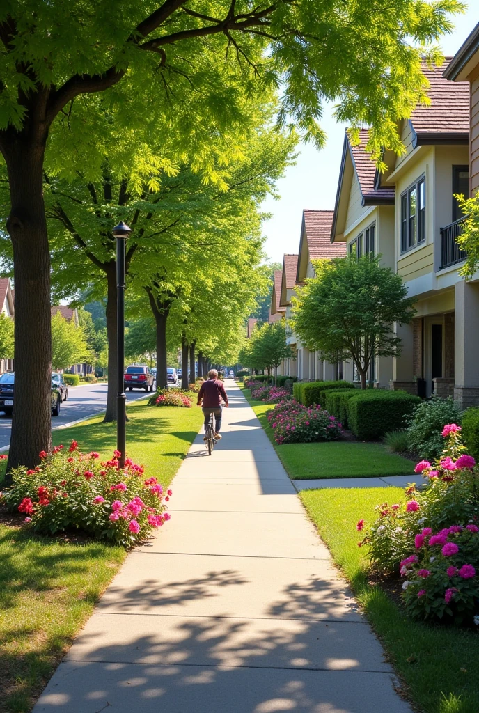 Neighborhood with pedestrian walkways and bike paths