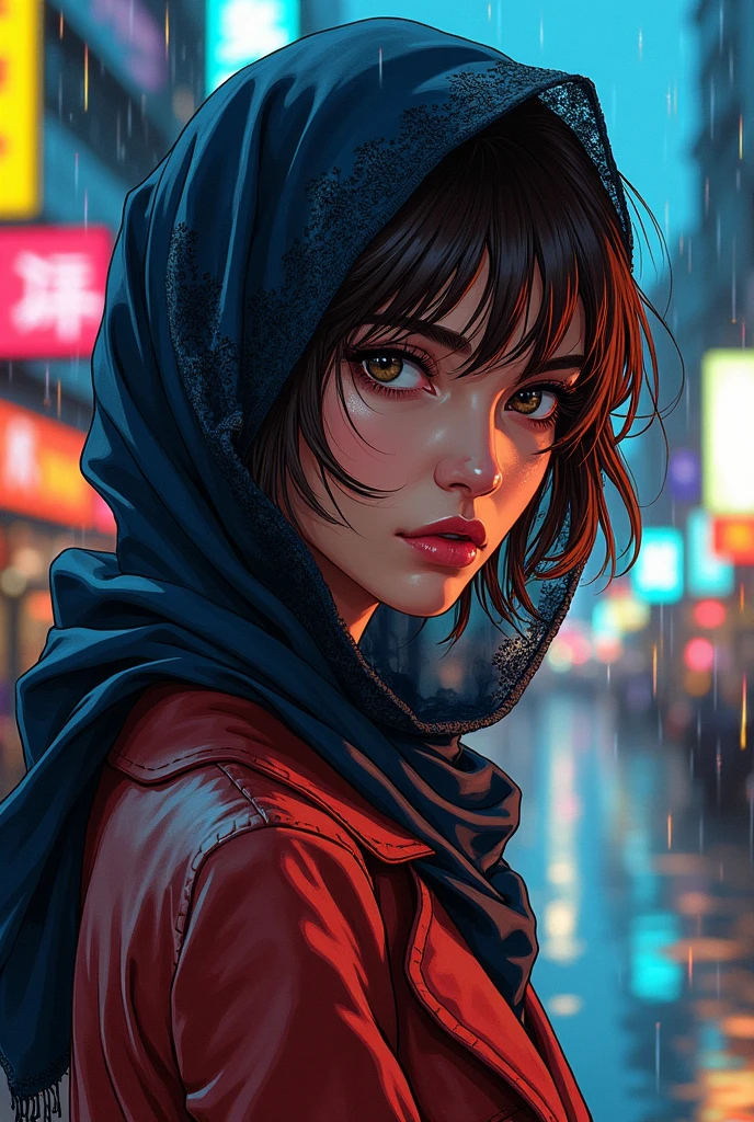 Make a woman with short brown hair, veil similar to Nobara