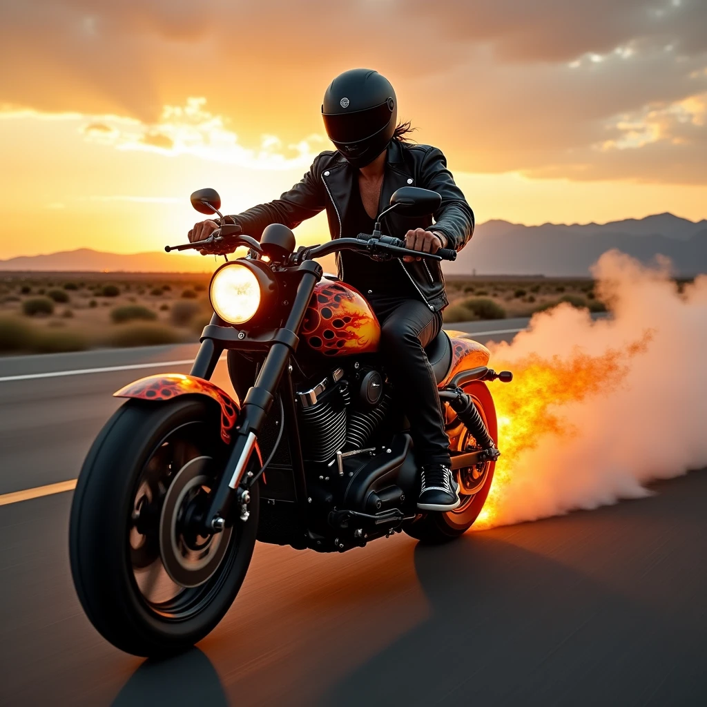 Generate illustrative image of riding fire bike