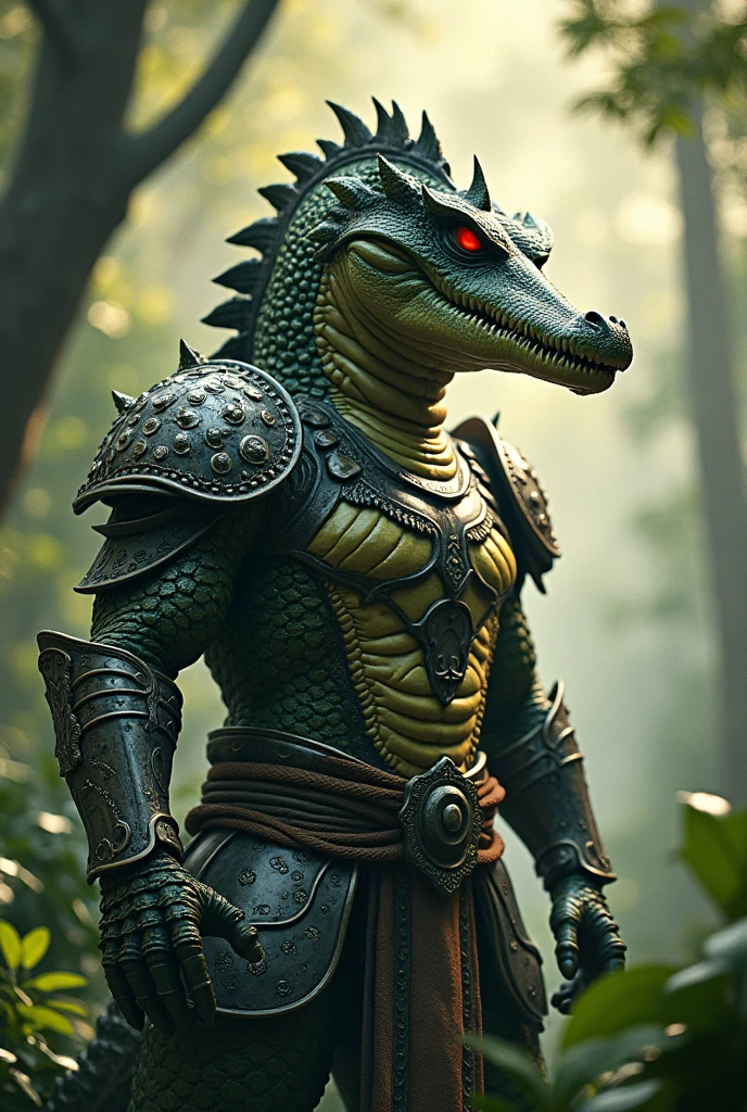 Style tate no Yusha humanoid crocodile with red eyes and armor covering the entire body