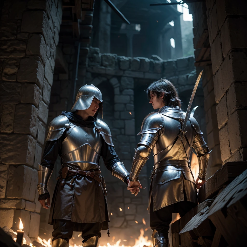 a knight fighting a mage