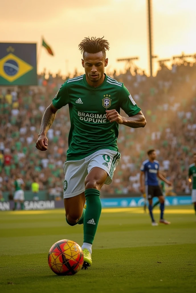 Neymar Junior wearing the Palmeiras jersey at Santos stadium