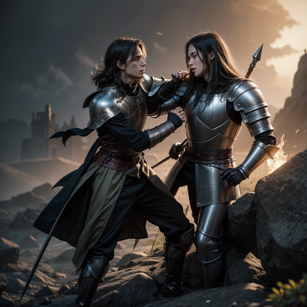 a knight fighting a wizard