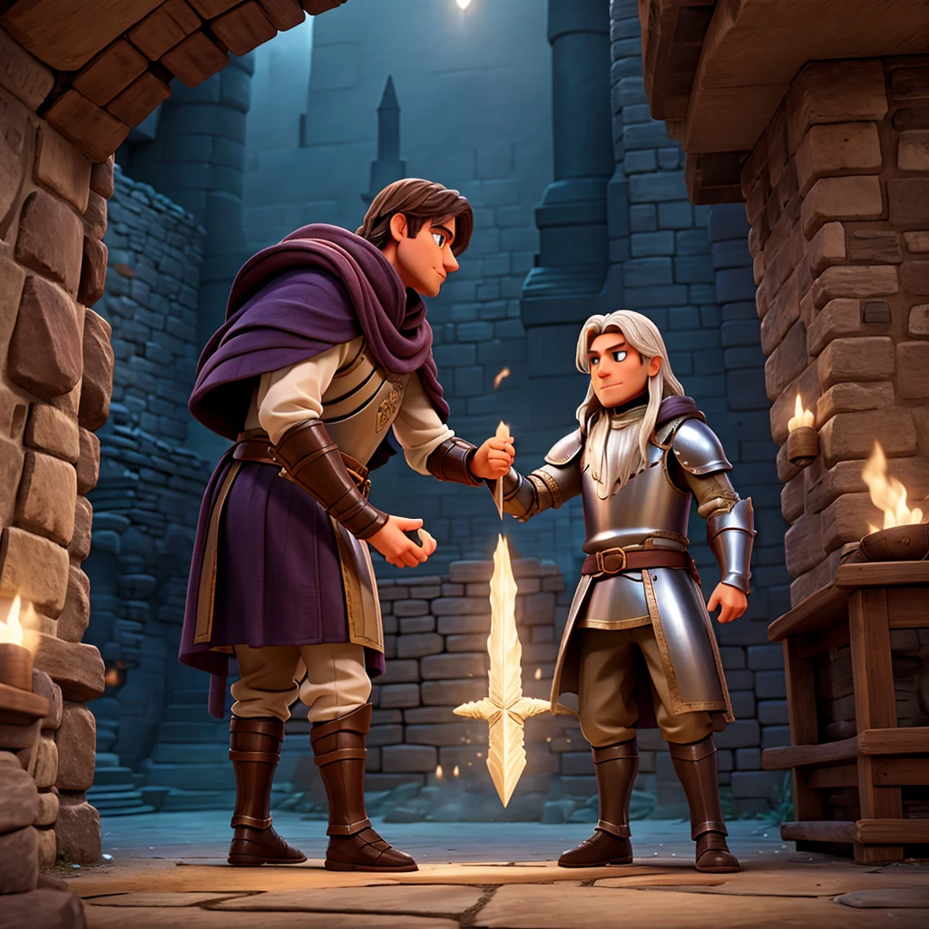 a knight fighting a wizard