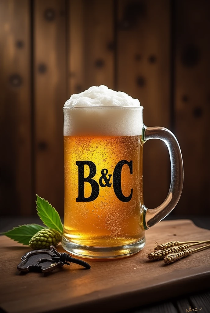 Beverage distributor B&C logo to add beer bottles , Vintage beer mug and bottle opener