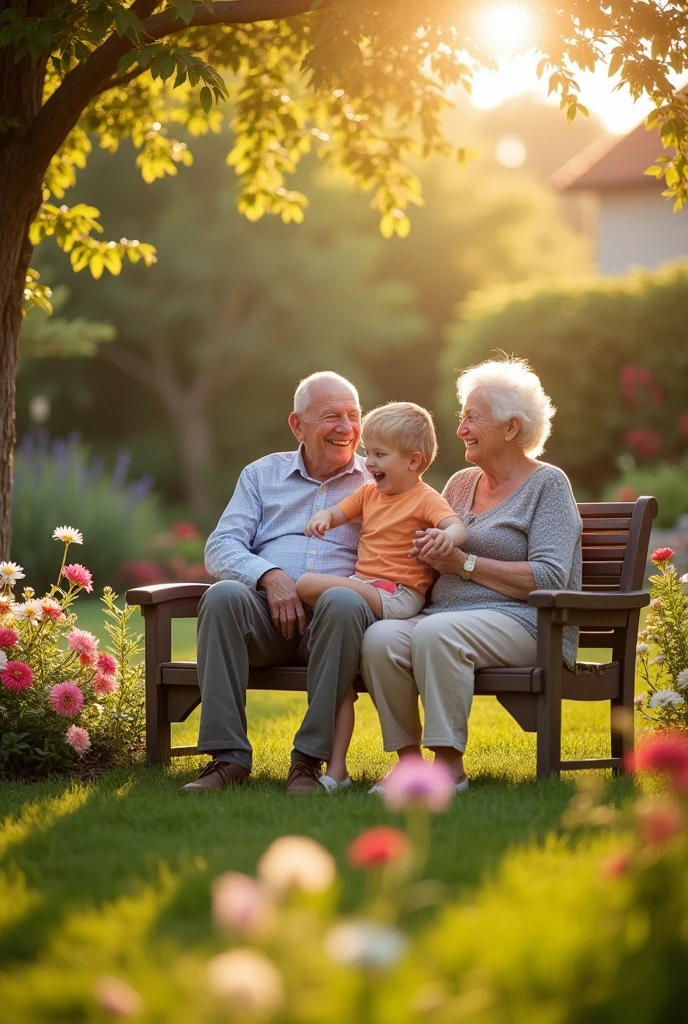 Couple personnes agées heureux qui regarde leur petit fils