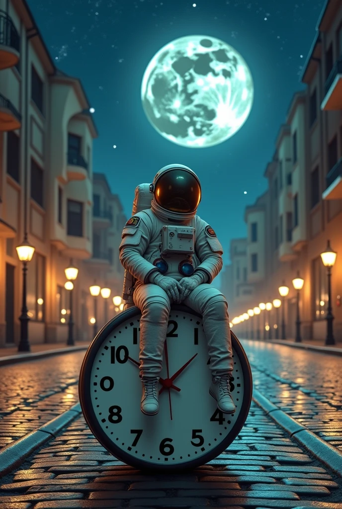 Astronaut on the street
sitting on a clock

 staring at the moon



