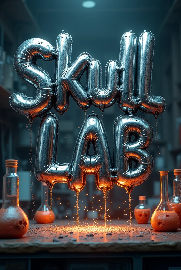 the text "Skull Lab" with metallic balloon effect