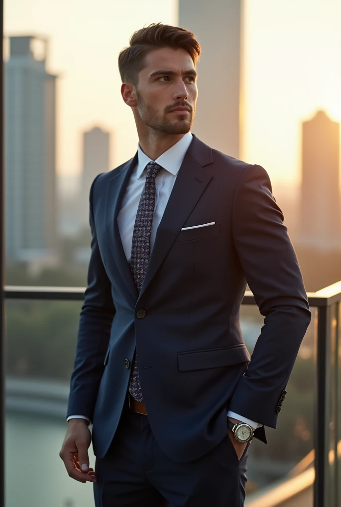 create a handsome and young man well dressed for work. Make him young and handsome, dress him well 