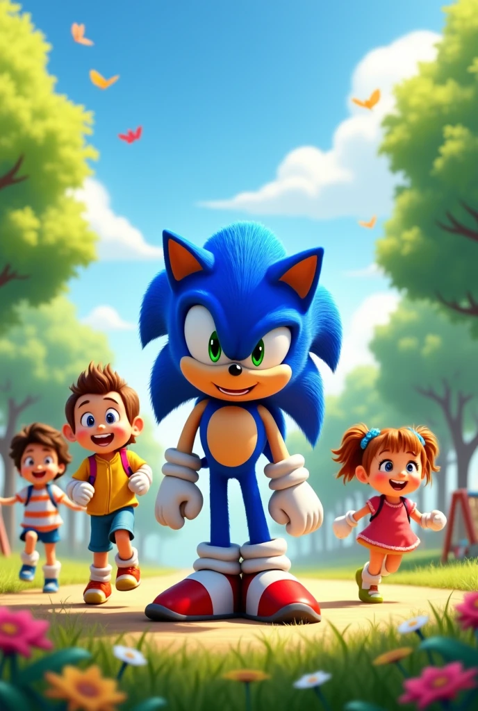 Sonic with several children around