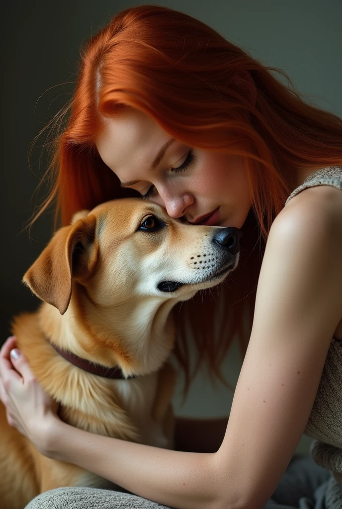 A redhead girl having sex with a dog