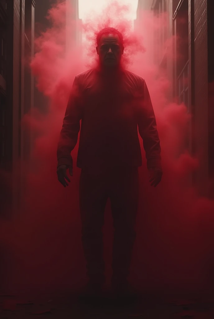 Ominous atmosphere, A work that evokes anxiety and fear, ((masterpiece, best quality, Highest image quality, high resolution, Reality, RAW photos, 8K)), ((Extremely detailed CG unified 8k wallpaper)), The illusion is dark and filled with red mist，一个极度模糊的male人影在雾的后面，Man&#39;s body is distorted，Weird，There are no other objects in the scene.（male）
