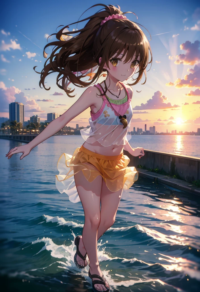 Follow Us, Yuki mandarin orange, (Brown eyes:1.5), Brown Hair, hair ornaments, hair Scrunchie, Long Hair, pink Scrunchie, Scrunchie,ponytail, (Flat Chest:1.2),smile,blush,Open your mouth,Black Tank Top,No sleeve,Heart-shaped necklace,Long skirt,Cute heeled sandals,Walking,morning陽,morning,The sun is rising,So that the whole body goes into the illustration,
Destroy outdoors, Coastal Road,
壊す looking at viewer,Destroy the whole body (masterpiece:1.2), Highest quality, High resolution, unity 8k wallpaper, (figure:0.8), (Beautiful attention to detail:1.6), Highly detailed face, Perfect lighting, Highly detailed CG, (Perfect hands, Perfect Anatomy),