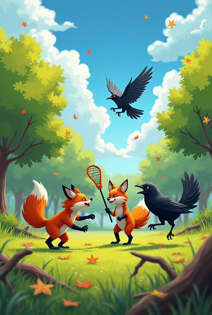Foxes playing lacrosse against crows. They hate each other.!!