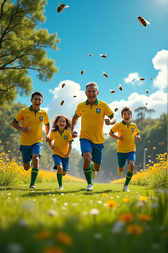 Bolsonaro family creates a scene wearing Brazil shirts while running away from bees