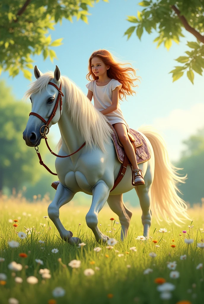 A naked girl sits on a horse