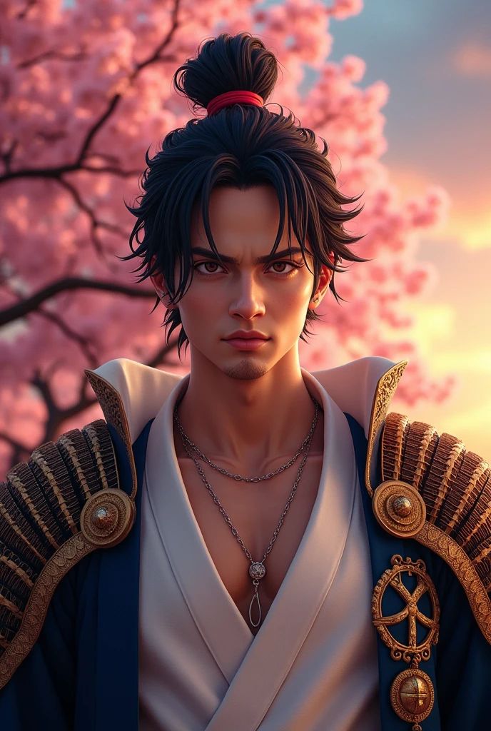 a samurai ((luffy one piece)), (Samurai armor), Samurai dresses classic complete samurai master, white barong tagalog with peace sign, detailed face, beautiful detailed eyes, beautiful detailed lips, extremely detailed eyes and face, longeyelashes, muscular body, detailed clothing texture, detailed background, (best quality,4k,8k,highres,masterpiece:1.2),ultra-detailed,(realistic,photorealistic,photo-realistic:1.15),studio lighting,physically-based rendering,extreme detail description,professional,vivid colors,bokeh,concept art