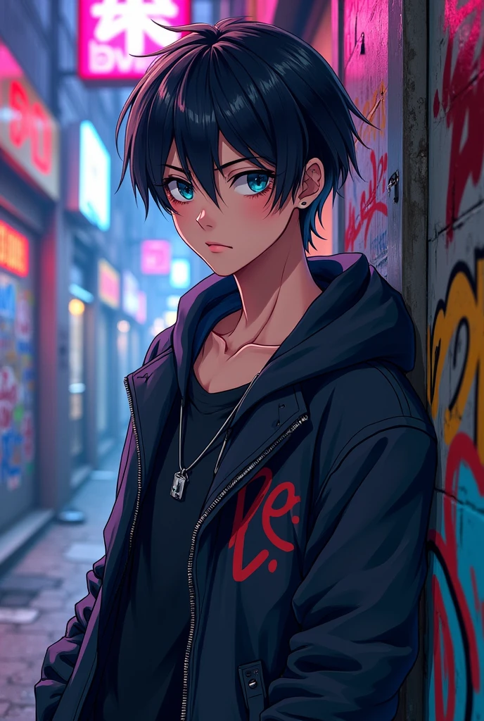 black hair boy, clear eyes and white skin, who is about 25 years old, whose facial features are a bit rebellious.
Let it be in 2d or anime