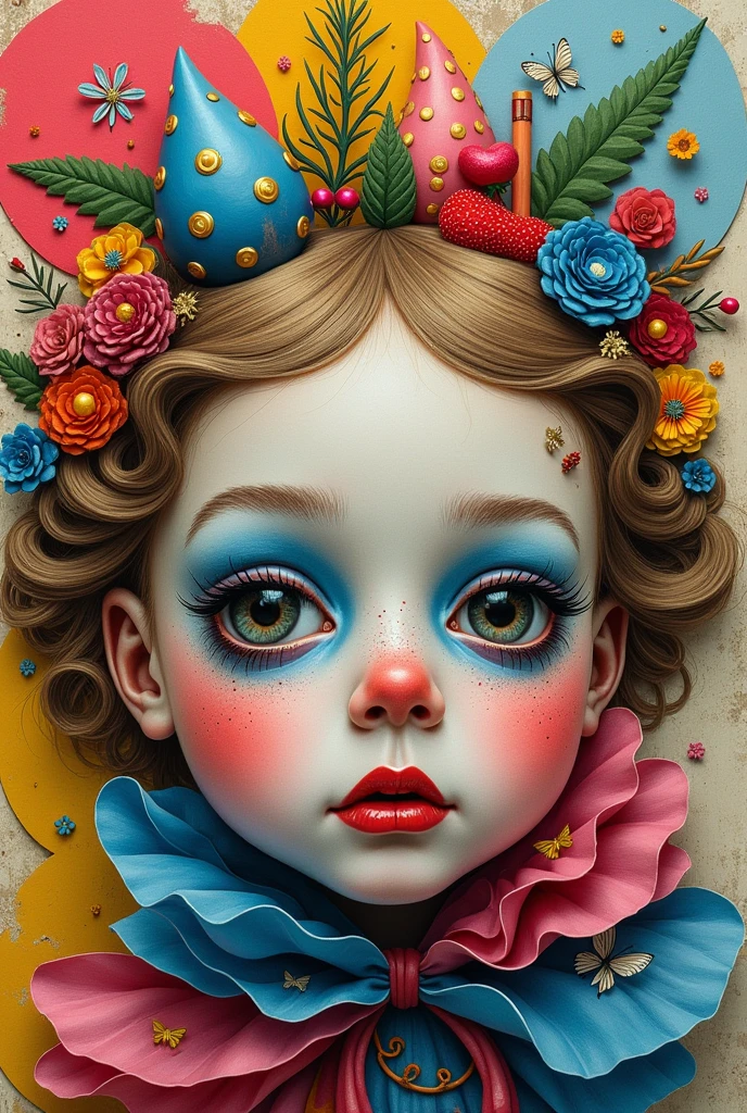 lewis carrol, Alice in Wonderland, Surreal and strange dislocation art:Collage,There are many different things on the faces,neon colors playground toys,Geometric Dislocation,Collage,Hollow,Artistic sense,Painting,paint,Simple, children playing infants girls and boys