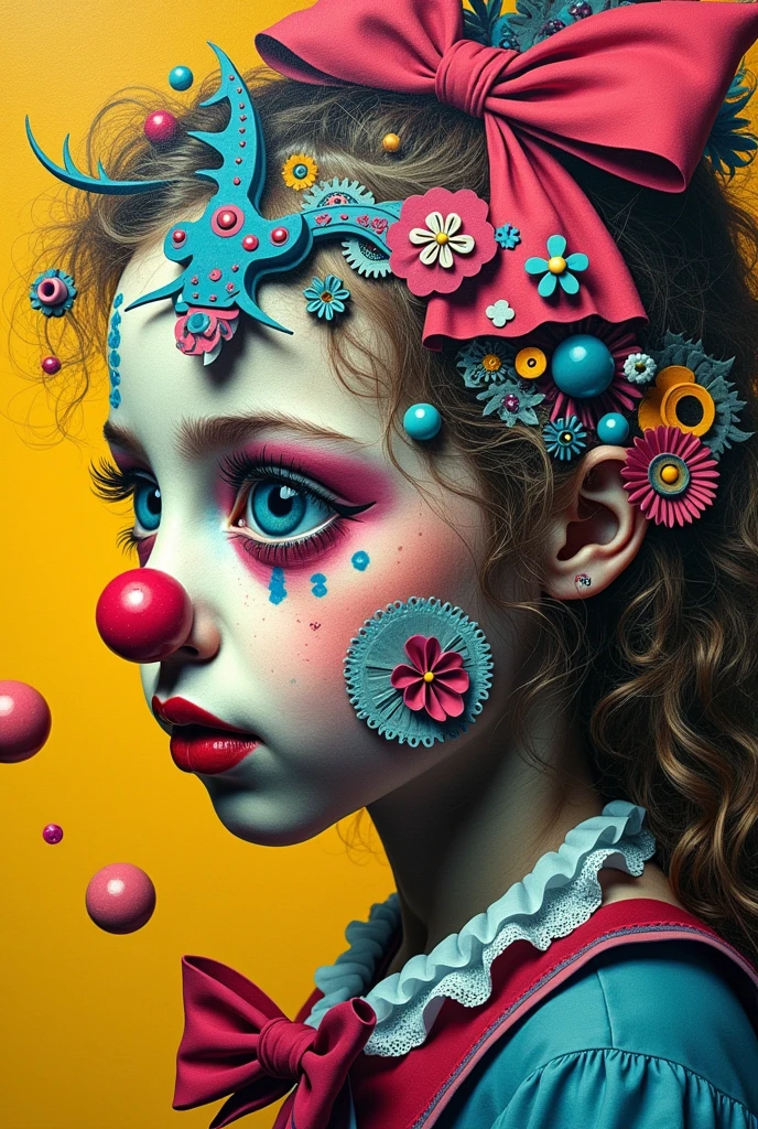 lewis carrol, Alice in Wonderland, Surreal and strange dislocation art：Collage，There are many different things on the faces，neon colors playground toys，Geometric Dislocation，Collage,Hollow，Artistic sense，Painting，paint，Simple, children playing infants girls and boys
