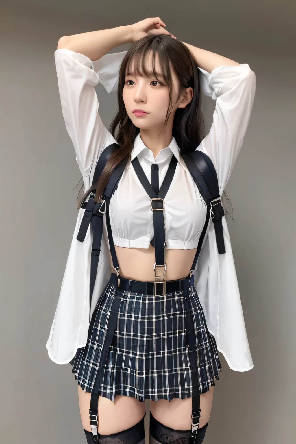 1 female, , high quality, masterpiece, Ultra-high resolution, Cinema Lighting, 1 female, , high quality, masterpiece, Ultra-high resolution, , Cinema Lighting, suspenders　　　Moderate breasts　 　 　　　　　 　　　　Small face　 　　　　　　　　　　　Looking up　　　　Sweat 　　　Thin belt　buzzer　脇Sweat 　　　　 　garter belt　　Belt on pants　　holster　 　　Hands behind your back　 　Looking up　Anxious face　Knee-high　Knee socks　Knee-highソックス 　garter　ふとももにgarter belt　Checkered mini skirt　 　　Panty shot　Skirt gap Armament　　　holster　holster 　　Hands behind your back　 Anxious expression　　Anxious face, legs apart　Armament　　Leg Holster　holster　See-through clothing　heavy rain　Rain-soaked dress shirt,Moderate breasts　ガーターbelt　suspenders　Garter on the thigh　Checkered mini skirt　Looking up　Pause　belt　Armpit sweat　Hands behind back　Raise your hands