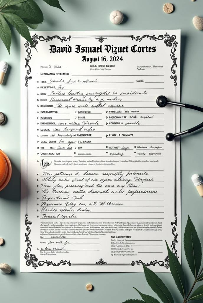 Medical prescription for David Ismael Vizuet Cortes for medication for viral flu illness dated August 16, 2024