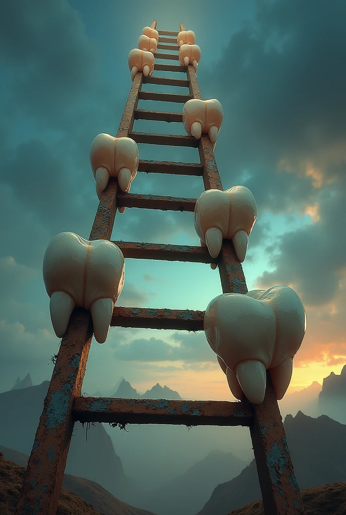 teeth against a ladder