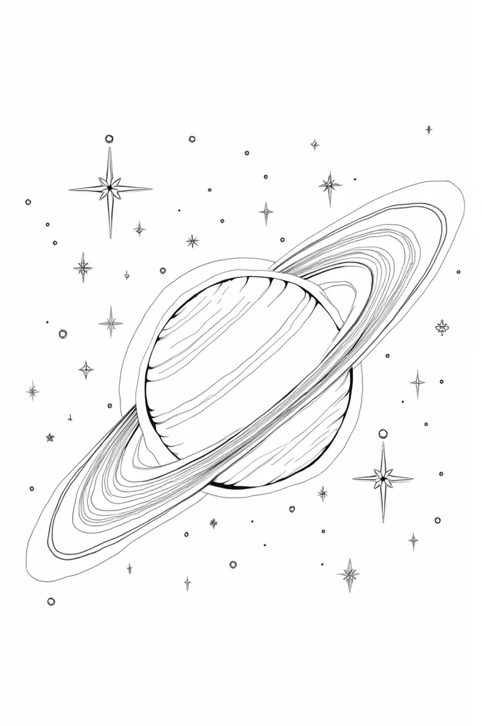 Coloring page planet saturn black and white