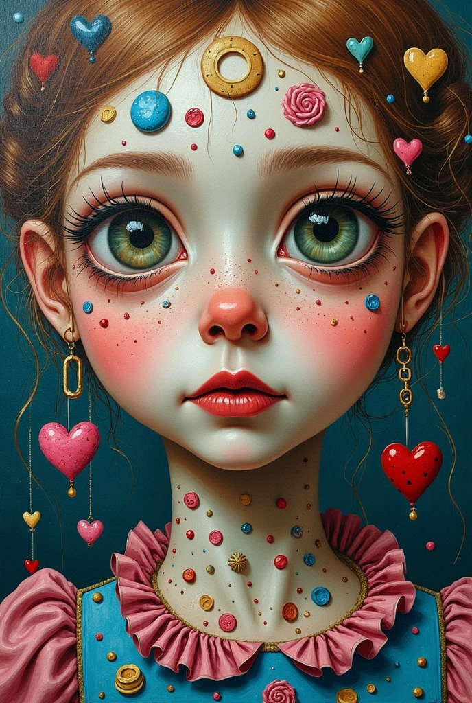 lewis carrol, Alice in Wonderland, Surreal and strange dislocation art:Collage,There are many different things on the faces,neon colors playground toys,Geometric Dislocation,Collage,Hollow,Artistic sense,Painting,paint,Simple, children playing infants girls and boys