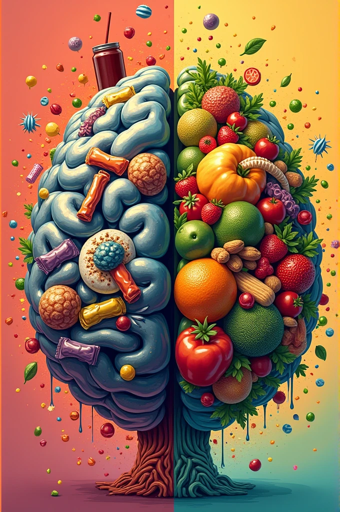 10.- OUTLINE A BRAIN WITH PROCESSED PRODUCTS, “JUNK” FOOD AND A BRAIN WITH HEALTHY EATING.