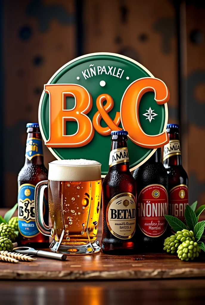 Beverage distributor B&C logo to add beer bottles , Beer mug and bottle opener
