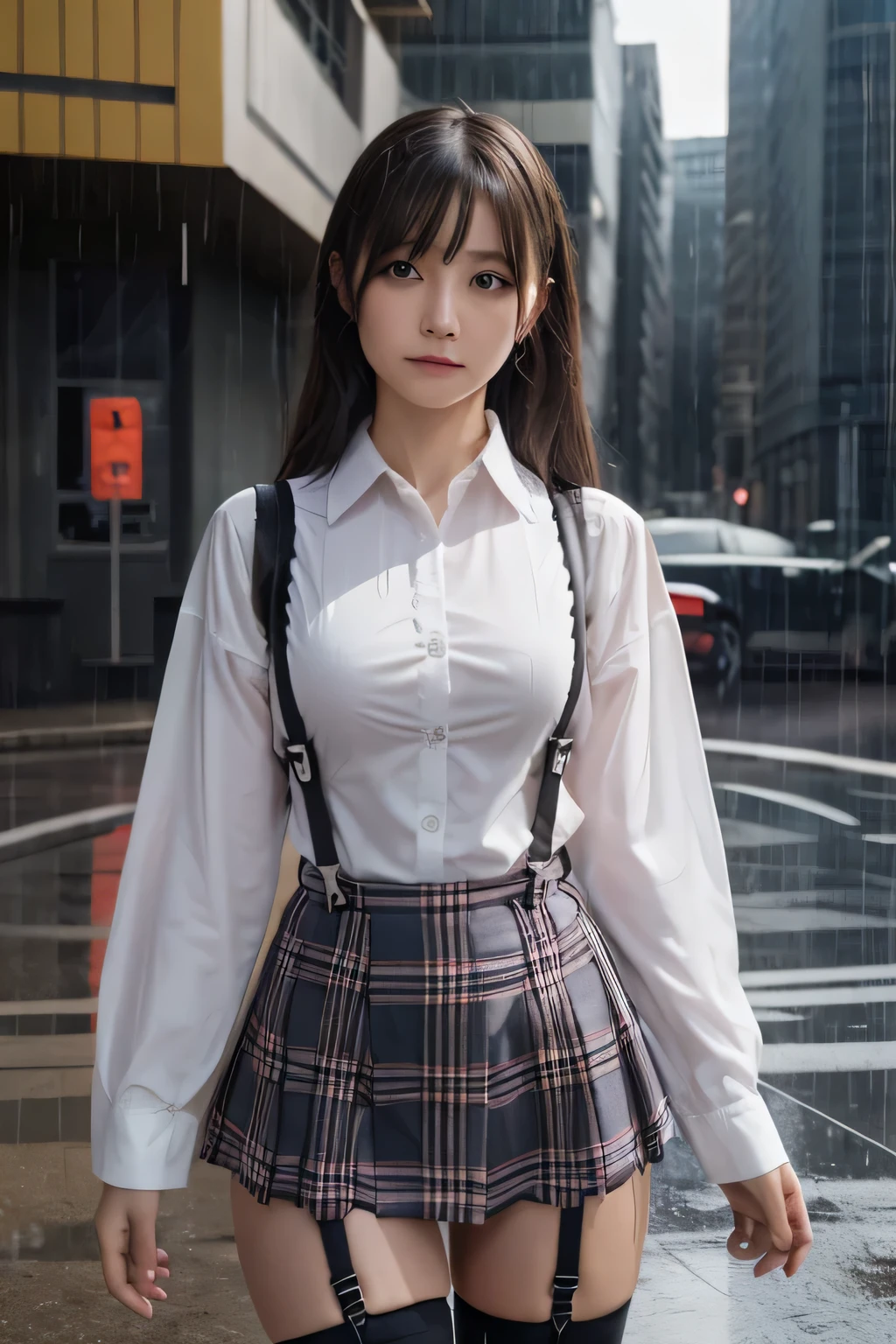 1 female, , high quality, masterpiece, Ultra-high resolution, Cinema Lighting, 1 female, , high quality, masterpiece, Ultra-high resolution, , Cinema Lighting, suspenders Moderate breasts Small face Looking up Sweat Thin belt buzzer 脇Sweat garter belt Belt on pants holster Hands behind your back Looking up Anxious face Knee-high Knee socks Knee-highソックス garter ふとももにgarter belt Checkered mini skirt Panty shot Skirt gap Armament holster holster Hands behind your back Anxious expression Anxious face, legs apart Armament Leg Holster holster See-through clothing heavy rain Rain-soaked dress shirt,Moderate breasts ガーターbelt suspenders Garter on the thigh Checkered mini skirt Looking up Pause belt Armpit sweat Hands behind back Raise your hands