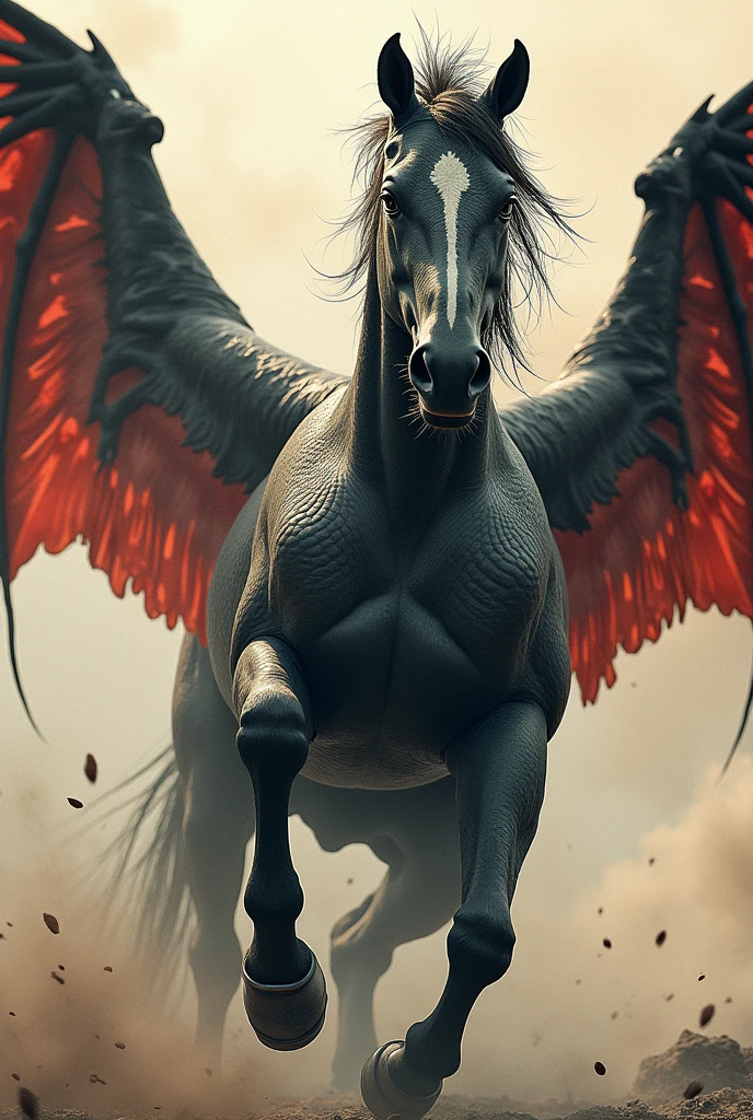 artistic style:1,5, plano general, whole body, bloom, hiper realist,((1 winged horse:1.5)), fighting stance, looking at the viewer, scales, (abstract ink splash:1.2), (Best Quality,4k,8k,High resolution,masterpiece:1.2),ultra detailed,sharp focus,(realist,photorealist,photo-realist:1.37),Very detailed face,extremely detailed facial features,hyper realist skin texture,extremely fine details,intricate details, detailed eyes,detailed nose,detailed lips,Detailed facial expressions,intricate facial anatomy,intense lighting, dramatic lighting,changing lighting,cinematic lighting,chiaroscuro lighting,dramatic shadows,dramatic moments, vivid colors,intense colours,Deep contrast,cinematic depth of field,cinematographic composition,cinematic camera angle