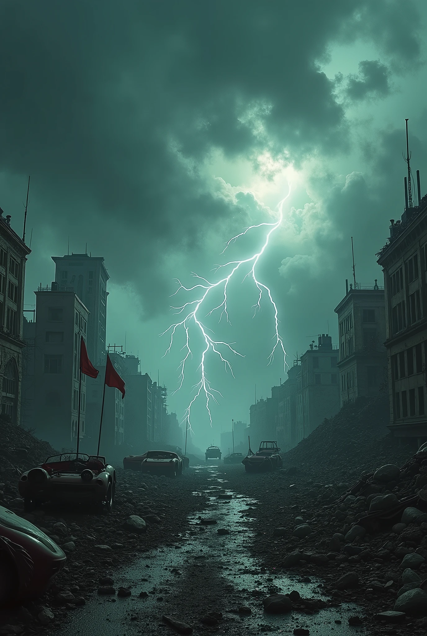 Paysage climatique chaotique. haos. Apocalyptique. Affiche de film. ultra detailed. Miscellaneous items. ((detail)) HD.
