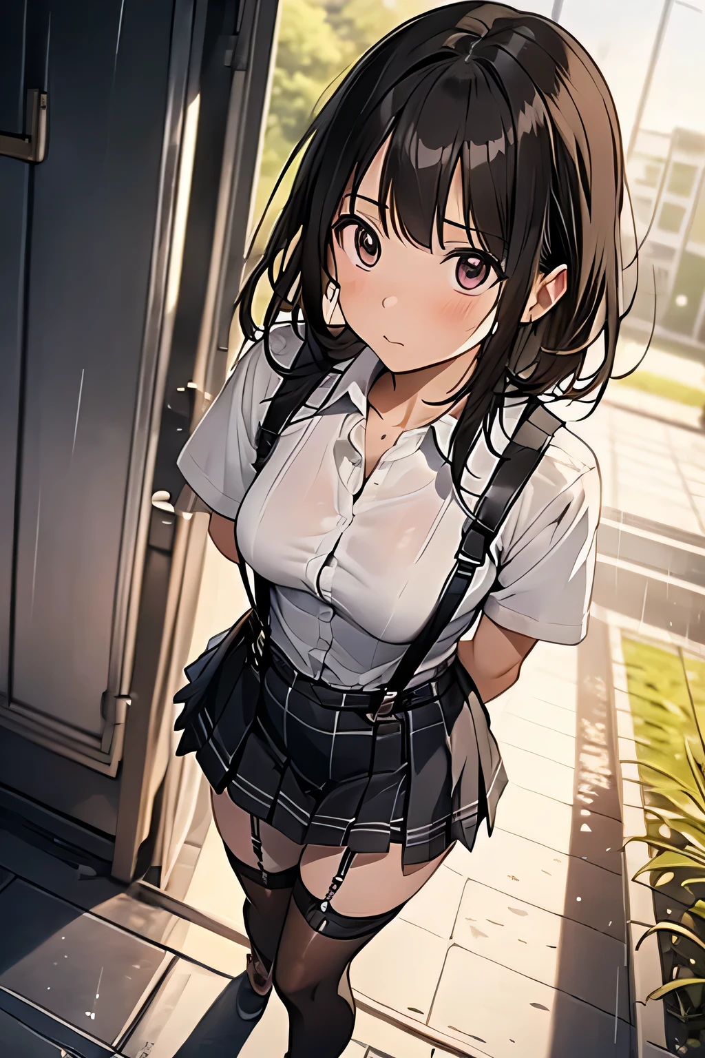 1 female, , high quality, masterpiece, Ultra-high resolution, Cinema Lighting, 1 female, , high quality, masterpiece, Ultra-high resolution, , Cinema Lighting, suspenders Moderate breasts Small face Looking up Sweat Thin belt buzzer 脇Sweat garter belt Belt on pants holster Hands behind your back Looking up Anxious face Knee-high Knee socks Knee-highソックス garter ふとももにgarter belt Checkered mini skirt Panty shot Skirt gap Armament holster holster Hands behind your back Anxious expression Anxious face, legs apart Armament Leg Holster holster See-through clothing heavy rain Rain-soaked dress shirt,Moderate breasts ガーターbelt suspenders Garter on the thigh Checkered mini skirt Looking up Pause belt Armpit sweat Hands behind back Raise your hands